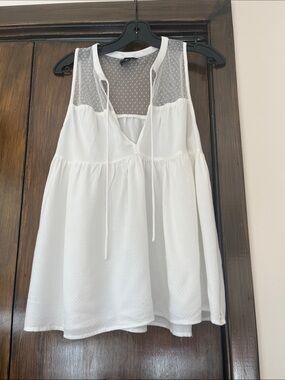 Volcom White Sleeveless Mesh Yoke Babydoll Top